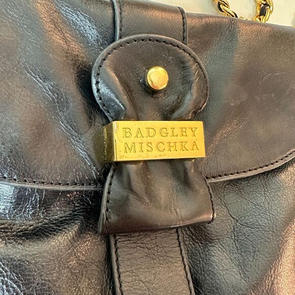 Badgley Mischka Black Leather Purse Detachable Chain Strap - Picture 3 of 16